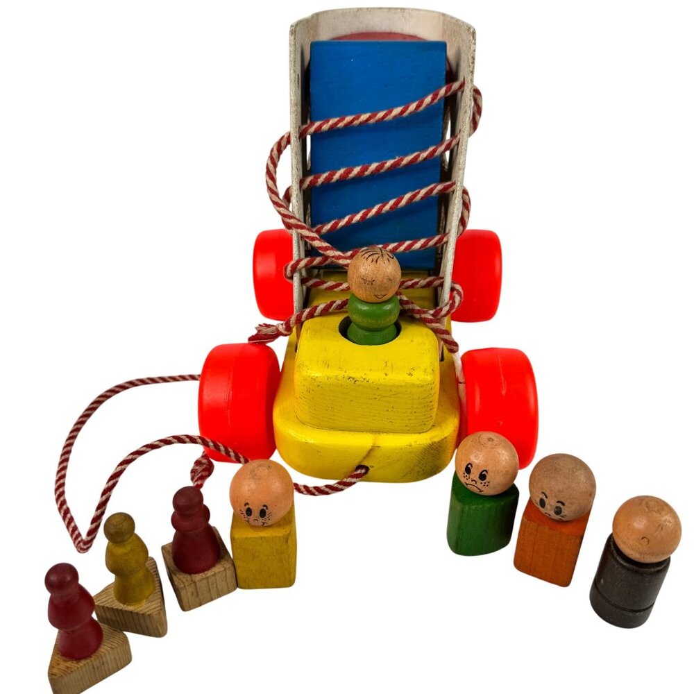 Playskool Wooden Pull Along Toy Shoe Lace Up People Figures 1970s Vtg Toddler - Picture 5 of 13